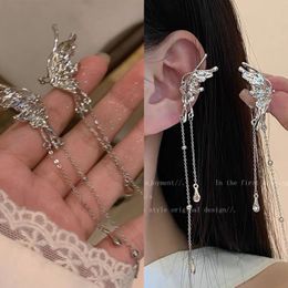 Ear manchet 1Pair Elegante elf vlinder Lange Tassel Clip oorbellen voor vrouwen Wed Bruids Retro Kpop Geen piercing oorbone oormanchet sieraden cadeau 230811