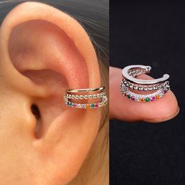 Oor Manchet 1Pc Holle Geometrie Rainbow CZ Wrap Clip Op Oorbellen Vrouwen Meisjes Klimmer Kraakbeen Bone Clips Nep oorbel Non Piercing 230614