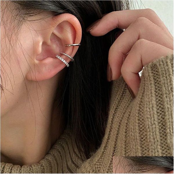 Ear Cuff 3pcs / Set Clips Boucle d'oreille pour femmes Uni Minimaliste Fashion Cartilage Hoop Boucles d'oreilles Ensembles Ear Cuff Fake Piercing Clip sur Dhgarden Ot8Wx