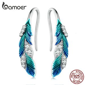 Ear Cuff 925 Sterling Silver Blue Feathers Earrings Pave Setting CZ for Women Birthday Gift Chic Fine Jewelry BSE707 230325