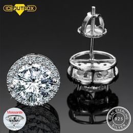 Oor Manchet 925 Sterling Zilver Echte 052CT Steen Ronde Stud Oorbellen Voor Vrouwen Mannen Mode-sieraden Pass Diamond Test ICEOUTBOX 231129