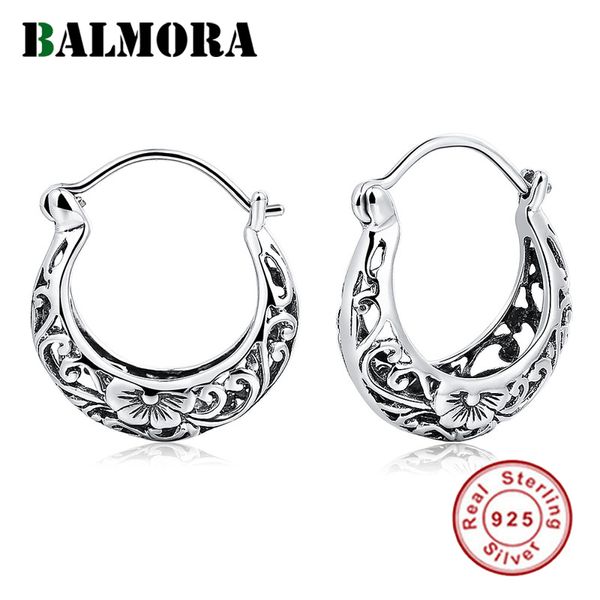 Oreille manchette BALMORA réel 925 boucles d'oreilles en argent Sterling fleur ovale creux filigrane boucles d'oreilles pour femmes rétro ethnique bijoux de mode 230728