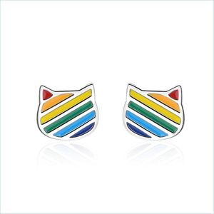 Boucle d'oreille Cat Ear Couleur Goutte à goutte Glaze Stud pour jeune fille cadeau S925 Sier Aiguilles Boucle d'oreille Creative All-Match Bijoux En gros Drop Deliver Dhcab