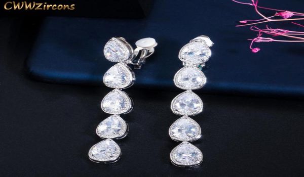 Ear CWWZircons Diseño sin perforación Colgante largo con clip de cristal CZ en anillos Sin perforaciones Joyería de disfraz para fiesta de bodas para mujeres CZ713 2752997