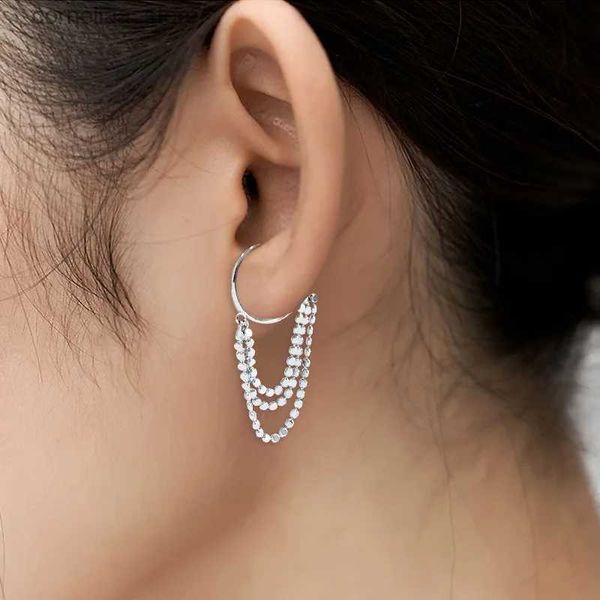 Ear Cuff Ear Cuff 1 morceau de chaîne de pompon en argent boucles d'oreilles à paillettes scintillantes avec poignets faux clip d'oreille de cartilage boucles d'oreilles pour femmes tendance bijoux quotidiens cadeau Y240326