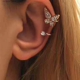 Ear Cuff Ear Cuff 1 style romantique or papillon strass boucle d'oreille clip boucle d'oreille pour femmes mode personnalisée et boucles d'oreilles romantiques Y240326