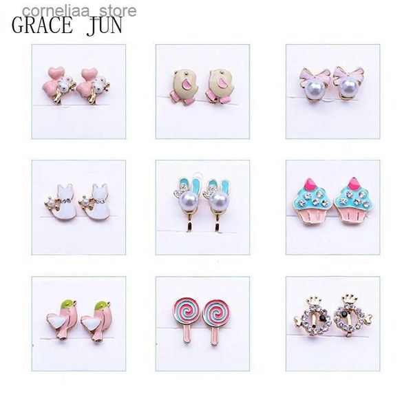 Ear Cuff Ear Cuff GRACE JUN Mignon Dessin Animé Animal Or Clip Fille Boucles D'oreilles Mode Émail Perle Fleur Poisson Manchette Boucles D'oreilles En Gros Y240326