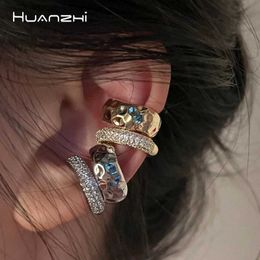 Manchette d'oreille manchette d'oreille HUANZHI eau diamant métal Double couche oreille pince oreille pince perforée femmes Y2K rétro bijoux nouveau Y240326