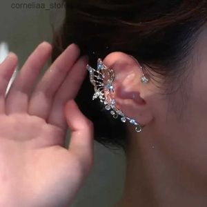 Ear Cuff Ear Cuff Coréen elfe papillon oreille manchettes boucles d'oreilles à clip non perforées adaptées aux femmes élégantes et étincelantes clips d'oreille en cristal de zircon bijoux de mariage Y2403