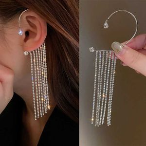 Ear Cuff Ear Cuff Koreaanse lange kwast kristallen ketting oorbellen met manchetten en oorbellen voor dames modieuze en glanzende strass oorbellen zonder perforaties feest