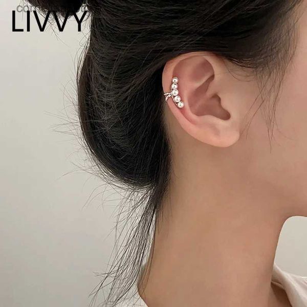 Ear Cuff Ear Cuff Livvy Silver Simple Pearl Pendiente Clip Adecuado para mujeres sin perforaciones El accesorio de joyería de moda más pequeño Y240326