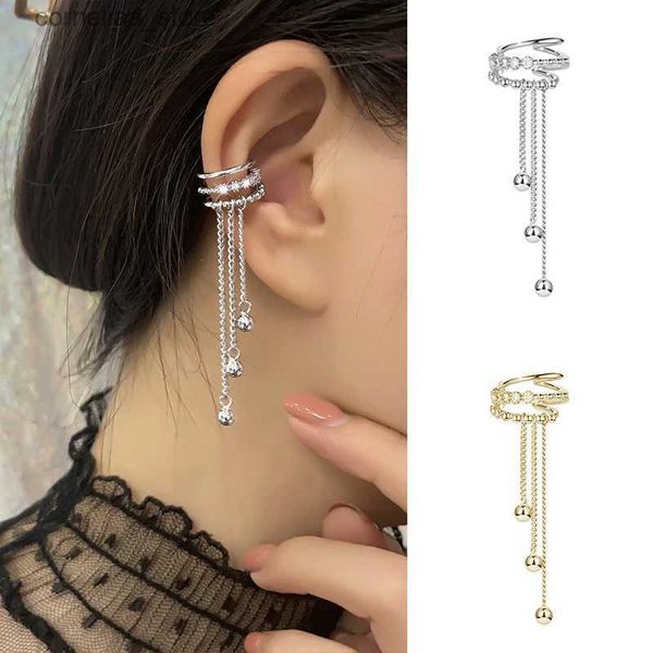 Ear Cuff Ear Cuff Longue chaîne de pompon Y2k clip d'oreille femelle 1 pièce Cartila track Kpop manchon d'oreille boucles d'oreilles non perforées INS bijoux Y240326