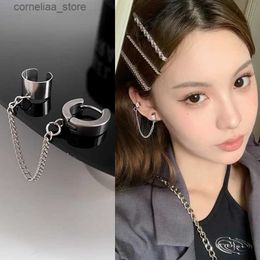 Ear Cuff Ear Cuff Nouvelles boucles d'oreilles en acier titane avec clip de manche pendentif chaîne boucles d'oreilles pour hommes et femmes punk rock gothique cool hiphop Kpop boucles d'oreilles bijoux adolescents Y2