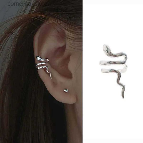 Ear Cuff Ear Cuff Punk boucles d'oreilles en forme de serpent en argent adaptées aux femmes non perforées fausses boucles d'oreilles cardila boucles d'oreilles manchette bijoux 1pcs Y240326