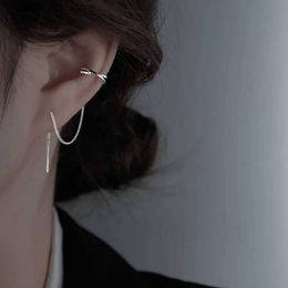 Ear Cuff Ear Cuff Silver Korean Simple Earchains Earbone Clip Pendientes Moda para mujer Boda Fiesta Joyería Regalos Y240326