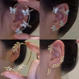Ear Cuff Ear Cuff Boucles d'oreilles à clip papillon en feuille de métal plaqué argent adaptées aux clips d'oreille pour femmes sans perforations Clips d'oreille en zircon étincelant bijoux à la mode