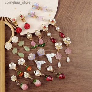 Ear Cuff Ear Cuff Fraises citrouilles pêches fruits dessin animé clips d'oreille style chinois Hanfu pendentif boucles d'oreilles boucles d'oreilles pour enfants Y240326