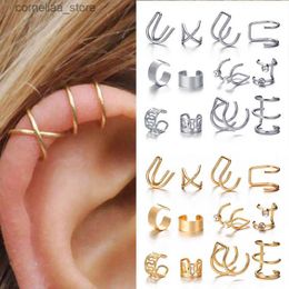 Boucles d'oreilles en or mode manchette d'oreille avec manchette avec manchette et feuille adaptée aux grimpeurs femelles Fake Fake Cartila Accessoires d'oreille Gift Y240