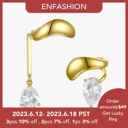 Ear Cuff ENFASHION Gotas de agua asimétricas Crystal Ear Cuff Clip en pendientes para mujer Color dorado Earcuff Earrings Joyería de moda E1151 230614