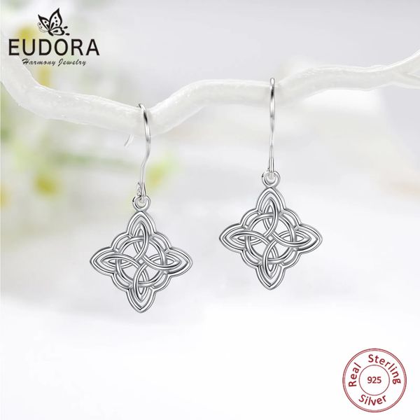 Boucle d'oreille Eudora en argent sterling 925 avec nœud de sorcière pour femme Wicca irlandais celtique goutte d'oreille sorcellerie charme bijoux cadeau de fête 231005