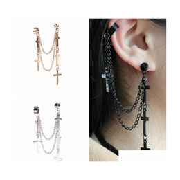 Oor manchet overdreven kruisclip oorring On -hoofdtje Piercing Tassel hanger clipon sieraden punk oorbellen voor meisjes dames 1 stuk drop de otnoa