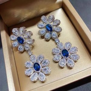 Oreille Manchette Tempérament Exquis Double Grande Fleur Boucles D'oreilles pour Femmes Dames Élégant Brillant CZ Femelle Dangler Cadeau D'anniversaire 231005