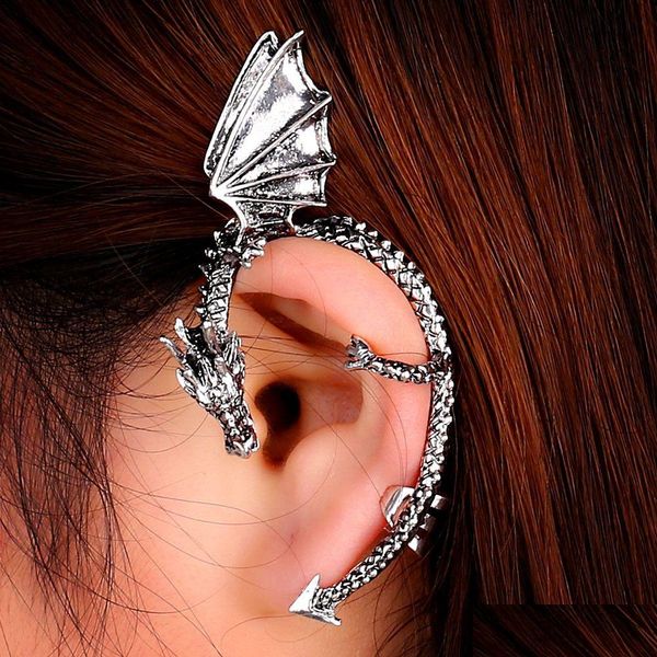 Ear Cuff Fashion Metal Clip Stud Womens Punk Style Wrap Dragon Earring Sin agujero para niña Ladies Jewelry Drop Delivery Pendientes Dhlsu