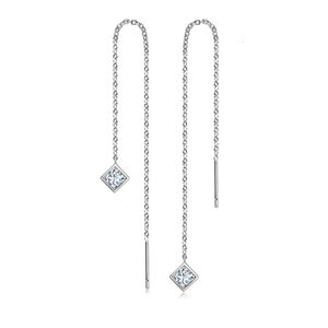 Oreille manchette IOGOU réel 925 argent princesse coupe 4*4mm longue chaîne boucles d'oreilles pour femmes Collection originale bijoux 230403