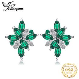 Ear Cuff JewelryPalace Bloem 2.4ct Groene Gesimuleerde Nano Emerald 925 Sterling Zilver Dangle Clip Oorbellen voor Vrouwen Edelsteen Sieraden 230728