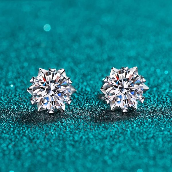 Boucles d'oreilles à tige KNOBSPIN en argent sterling plaqué or blanc 1CT 2CT D VVS1 Lab Diamond Snowflake Studs pour femmes 231129