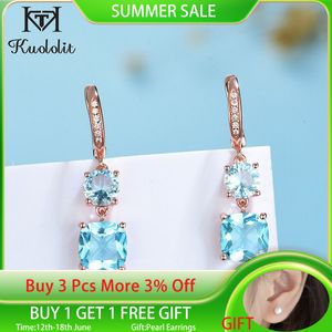 Ear Cuff Kuololit Blue Topaz Gemstone Clip Boucles d'oreilles pour femmes Véritable 925 Sterling Silver Baguette Gemstone Boucles d'oreilles pour fiançailles Fine 230614