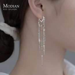 Modian – boucles d'oreilles en argent Sterling 925 véritable, longues pampilles scintillantes, tendance, pendantes, bijoux fins, cadeau de mariage, 231005