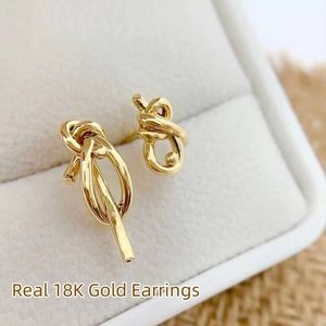 MUZHI – boucles d'oreilles en or véritable 18K pour femmes, manchette d'oreille, pur AU750, mode, conception de nœud Simple, bijoux fins, cadeau, Style 230822