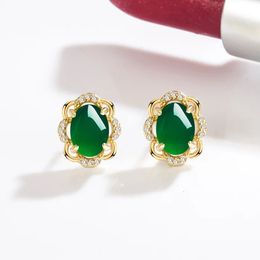 Boucles d'oreilles en émeraude naturelle pour femmes, manchette d'oreille, bijoux de luxe en or 18 carats, Vintage, Double clou, jaune, 231011