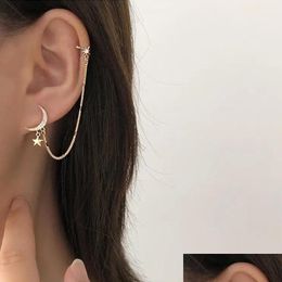 Oreille Manchette Nouvelle Mode Or Couleur Lune Étoile Clip Boucles D'oreilles Pour Les Femmes Simple Faux Cartilage Long Gland Oreille Manchette Bijoux Cadeau 5588 Q2 Dro Dhkdl