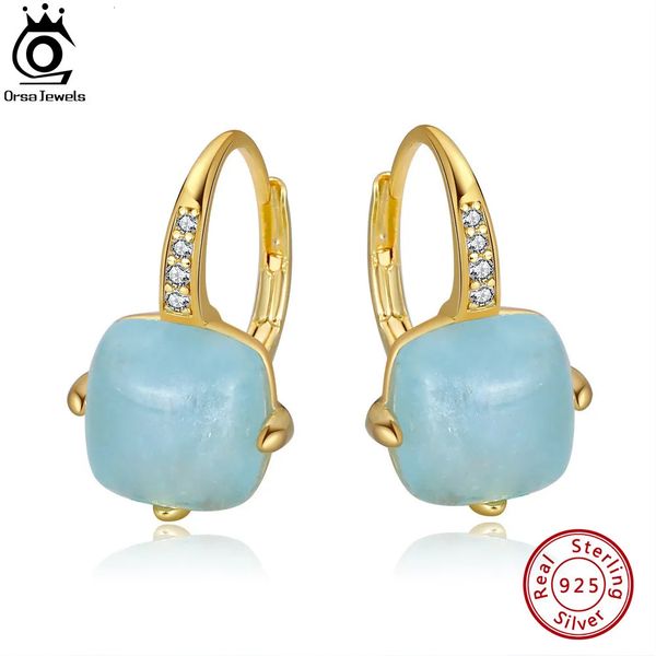 Oreille manchette ORSA bijoux mode coussin naturel coupe aigue-marine 925 en argent Sterling boucles d'oreilles délicates pour les femmes mariées bijoux cadeaux GME09 231005