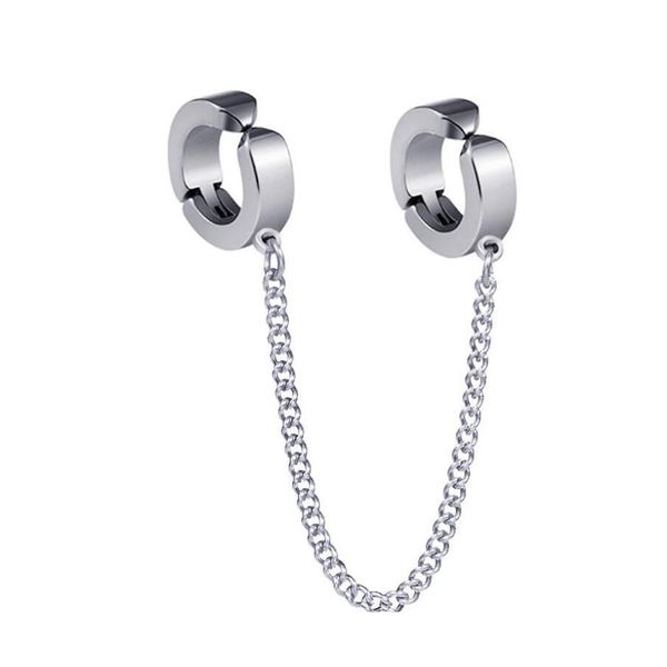 Boucle d'oreille Personnalité Argent Titane Acier Hommes Chaîne Double Percé Eardrop Clip Dangle Boucles D'oreilles Bijoux De Mode Pour Les Femmes Drop Deliv Ot78G