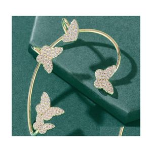 Ear Cuff Pretty Diamond 3D Butterfly Fashion Luxury Designer Pendientes para mujer Niñas Gold Gift Box 1236 B3 Drop Delivery Jewelry Dhdn3