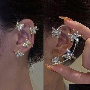Oor manchet glanzende zirkoon vlinder zonder piercing oorbellen voor vrouwen mode wrap clip earring bruid bruid sieraden drop levering dhxnl
