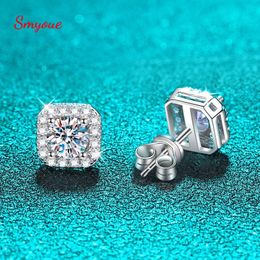 Boucle d'oreille Smyoue or blanc 1CT boucles d'oreilles pour femmes coupe ronde S925 argent luxe carré bijoux laboratoire diamant boucle d'oreille cadeau 231129