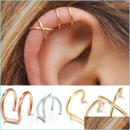 Ear Cuff Star Leaf Clip On Boucles d'oreilles Ear Cuff C Shape Stud Sier Gold Leaves Dangle Hoop Anneaux Mode Hip Hop Bijoux Drop Delivery 202 Otrc3