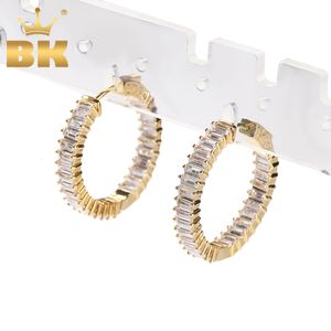 Oor manchet THE BLING KING 5mm breedte Baguettecz Clip Earring Luxe Circle Hoop Earring Iced Out Square Cubic Zirconia Hiphop Sieraden 230908