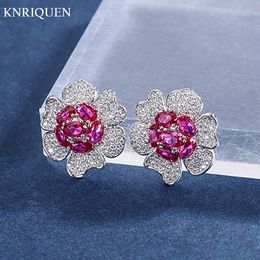 Boucle d'oreille tendance Vintage diamant à haute teneur en carbone rubis pierres précieuses en forme de fleur boucles d'oreilles pour femmes femme bijoux déclaration en gros 230823
