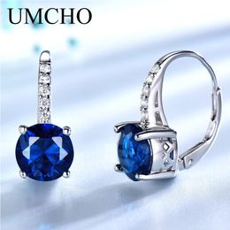 Oreille Manchette UMCHO Créé Bleu Saphir Gemme Clip Boucles D'oreilles Pour Les Femmes Solide 925 En Argent Sterling De Mariage Fiançailles Fête Fine Jewelry 230614