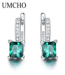 Couchette d'oreille Umcho Créé des boucles d'oreilles Green Emerald Gemstone Clip pour les femmes Solide 925 Cadeaux d'anniversaire en argent sterling accessoires 22119270522