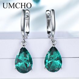 Oreille manchette UMCHO créé vert émeraude pierres précieuses Clip boucles d'oreilles pour femmes solide 925 en argent Sterling anniversaire fête de mariage cadeaux bijoux 230614