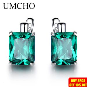 Oreille Manchette UMCHO Luxe Émeraude Gemme Clip Boucles D'oreilles pour Femmes Véritable 925 Bijoux En Argent Sterling Vert Gemme De Mode Cadeau De Mariage 230728