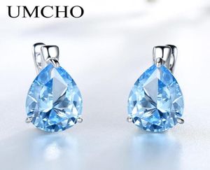 Couchette d'oreille Umcho Luxury Nano Gemstone Blue Topaz Clip Boucles d'oreilles pour femmes 925 argent sterling sur l'eau Drop Fine Jewelry Gift 2211077035792