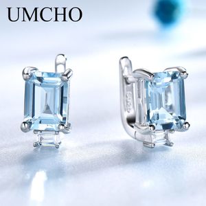 Oreille manchette UMCHO bleu ciel topaze Clip boucles d'oreilles pour femmes solide 925 en argent Sterling coupe princesse à la mode en argent 925 bijoux cadeau de naissance 230728