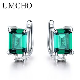 Oor manchet UMCHO solide 925 sterling zilveren clip oorbellen voor vrouwen luxe smaragd groene edelsteen sieraden prinses gesneden kan geboortesteen cadeau 230614